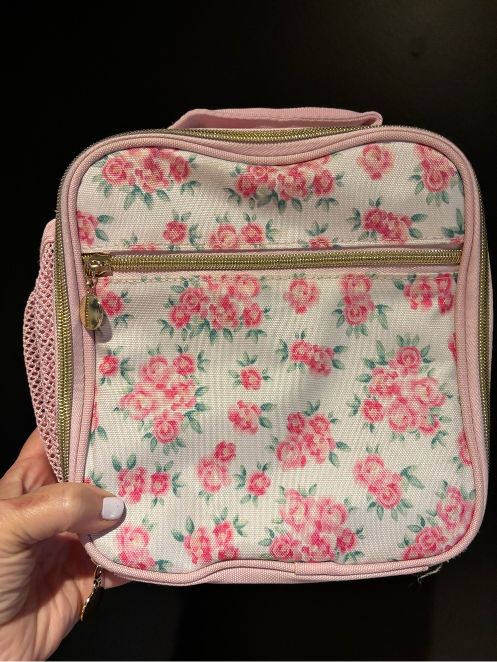 LoveShackFancy Pink Floral Lunch Box with Front Zip